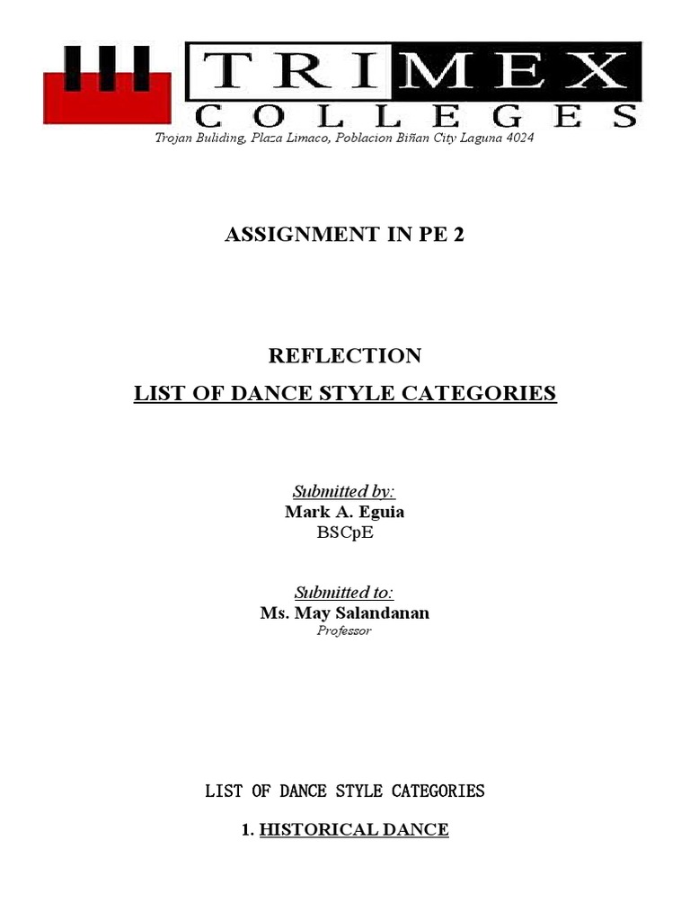 Dance Styles Overview for PE 2 | PDF | Dances | Performing Arts