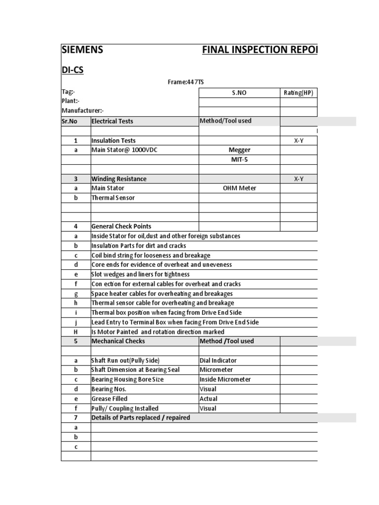 Electric Motor Inspection Checklist | PDF | Insulator (Electricity ...