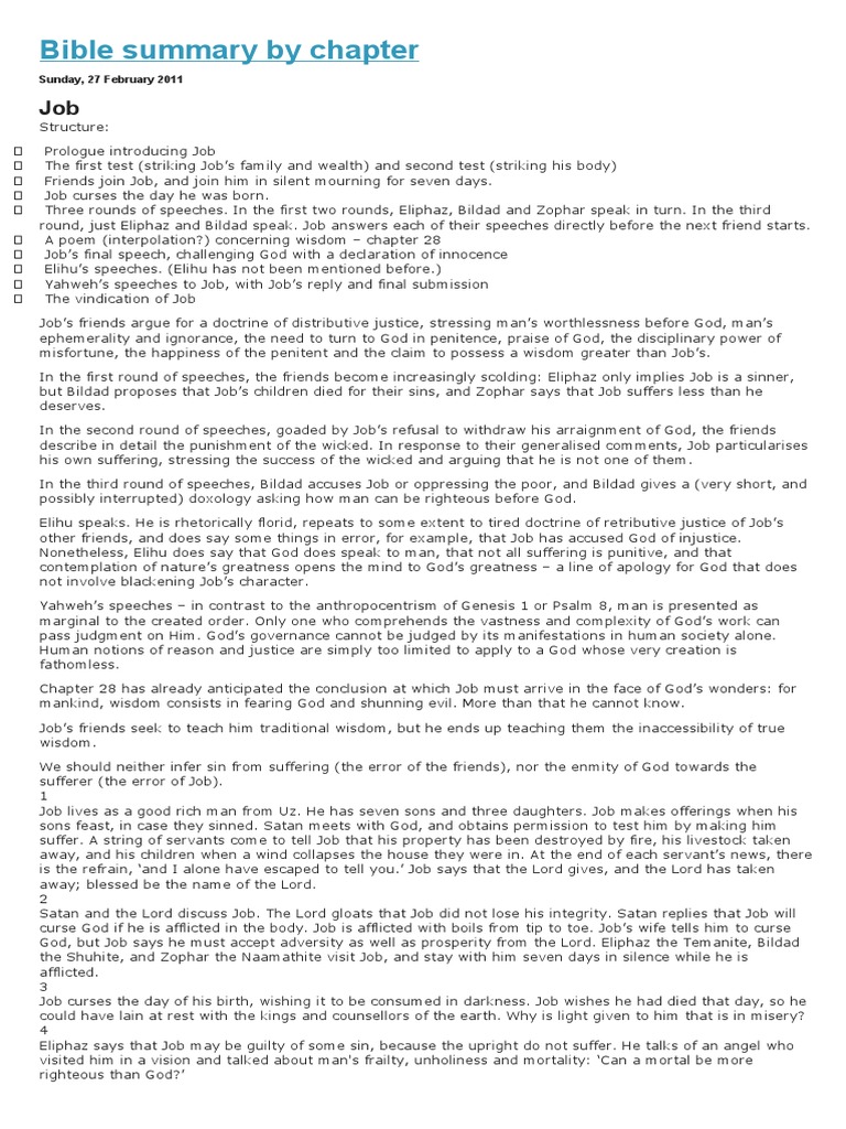 Bible Summary by Chapter Job | PDF | Book Of Job | Abraham