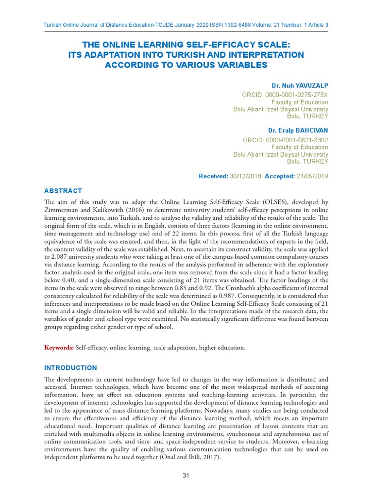 Self Efficacy Scale EJ1238987 | PDF | Factor Analysis | Self Efficacy