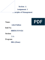 Section: A Assignment: 1 Principles of Management: Name: Roll No: Section: Program