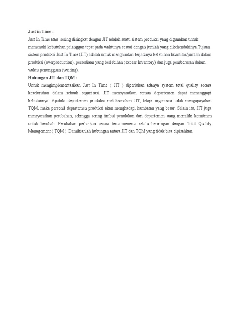 Hubungan Just In Time dan TQM | PDF