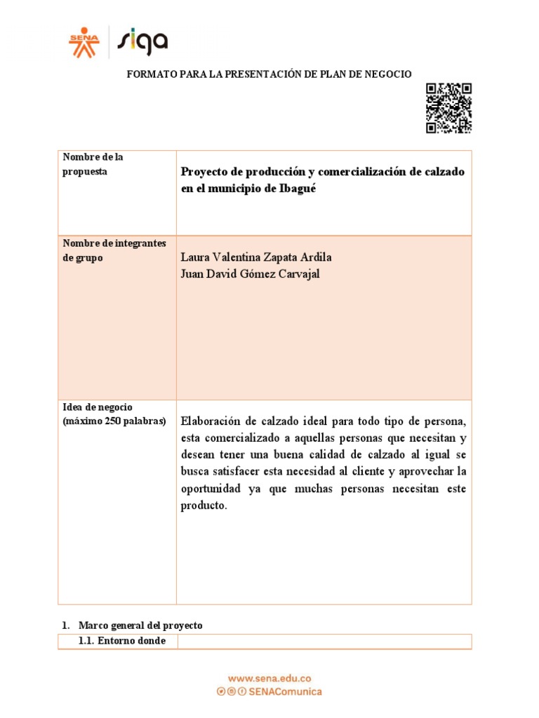 Formato para La Presentación de Proyecto Productivo Parte 1 | PDF ...