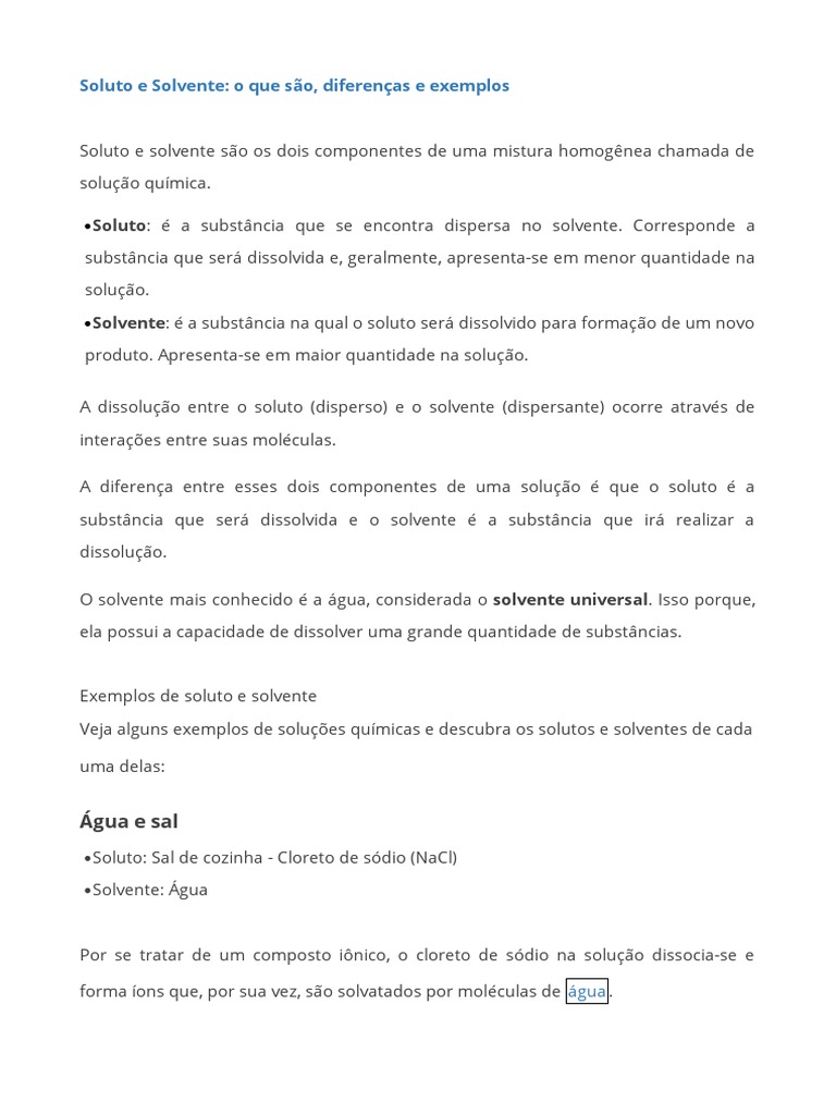 Soluto e Solvente | PDF | Solução | Solubilidade