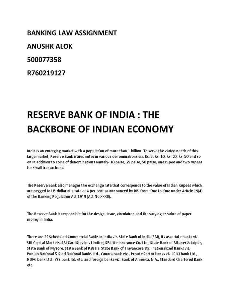 Reserve Bank Of India The Backbone Of Indian Economy Banking Law