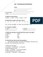3 Grade - Introductory Worksheet: I. Translate in Romanian