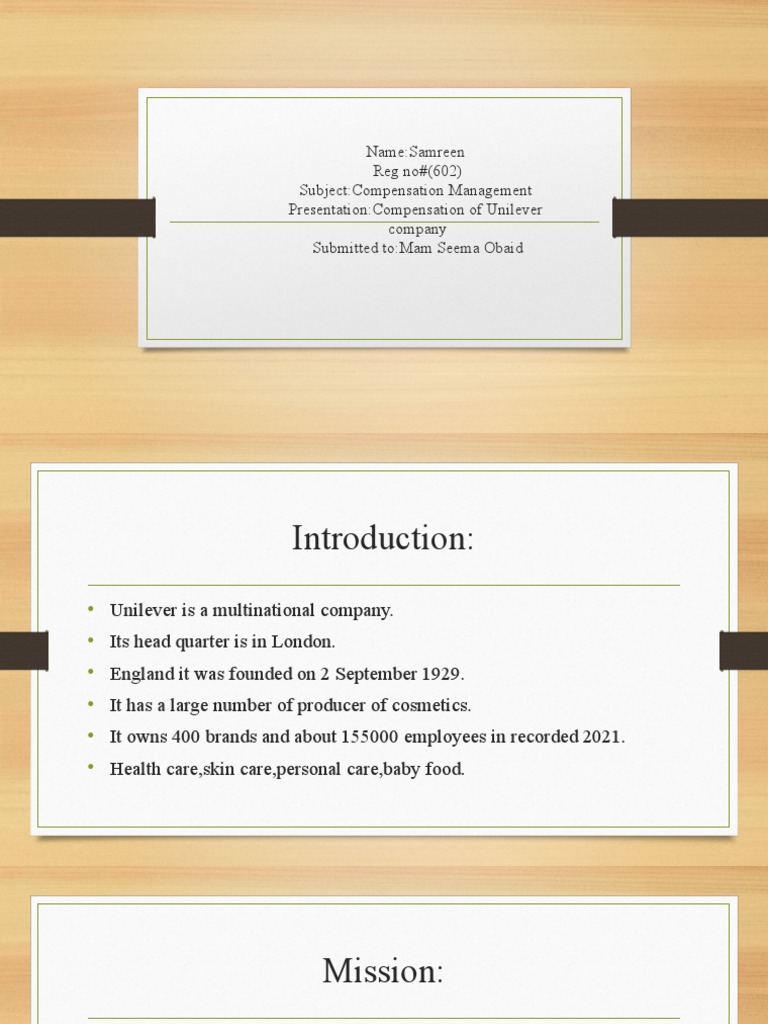 Compensation Unilever Company PDF Employment Salary