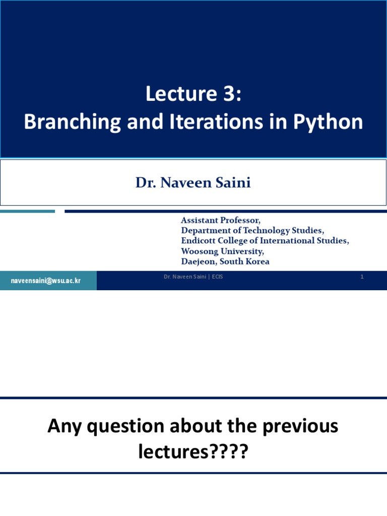 Lecture 3 Branching and Iterations | PDF | Control Flow | Computer ...