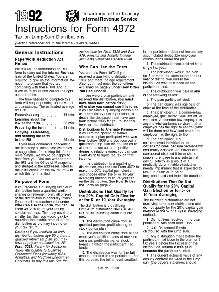 Form 4972 Instructions: Lump-Sum Tax Guide | PDF | Pension | Individual ...
