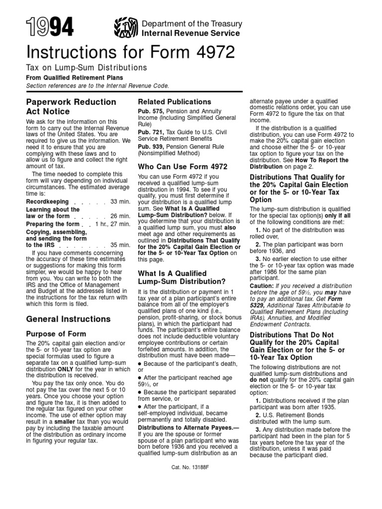 Form 4972 Instructions for Tax on Distributions | PDF | Individual ...
