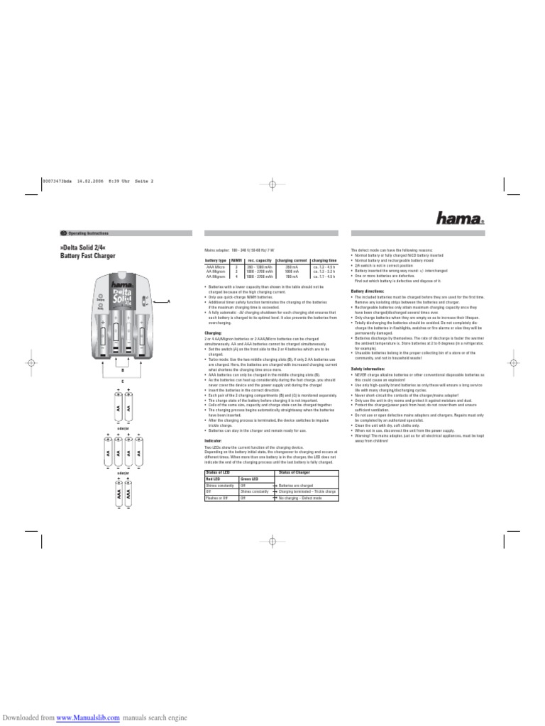 Hama Delta 2/4 Charger Instructions | PDF | Rechargeable Battery | Battery  Charger