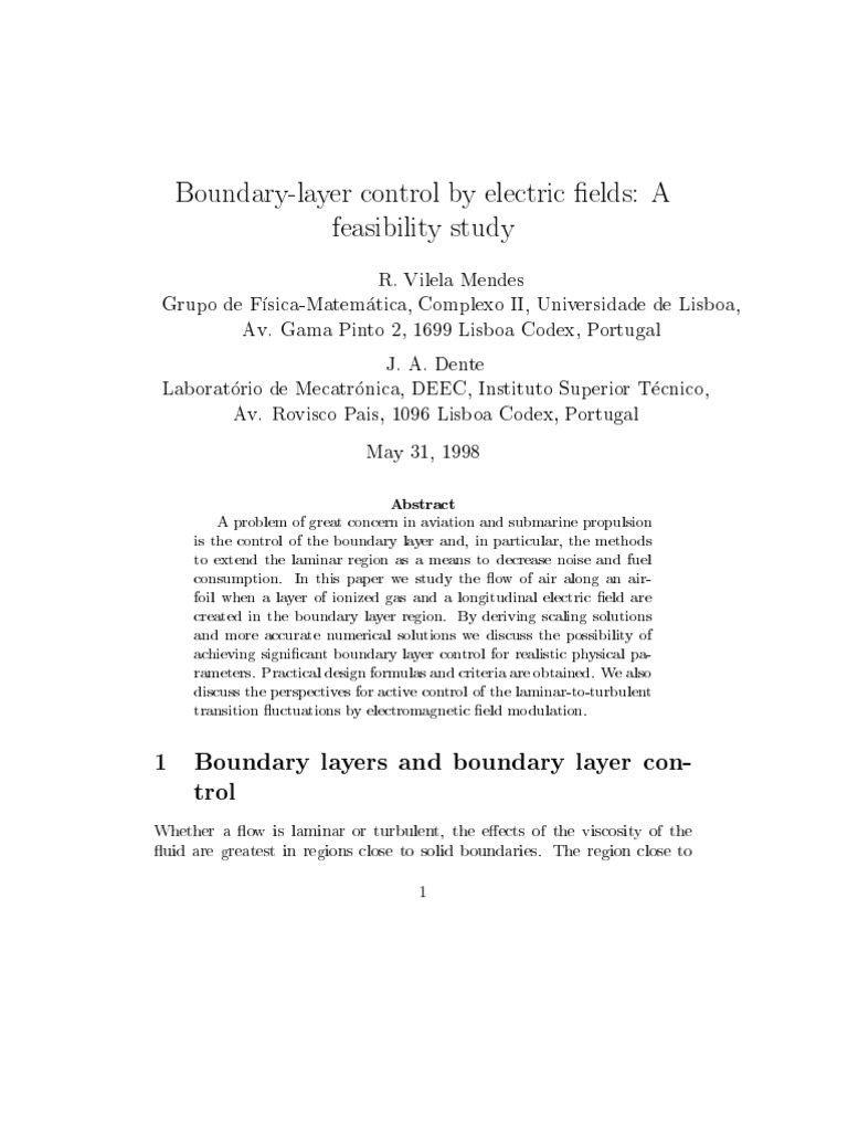 Electric Field Control of Boundary Layers | PDF | Boundary Layer ...