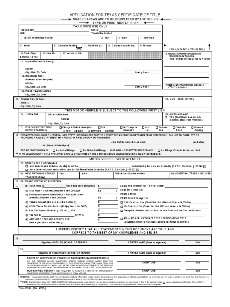 Texas title application 2024 honor laurene