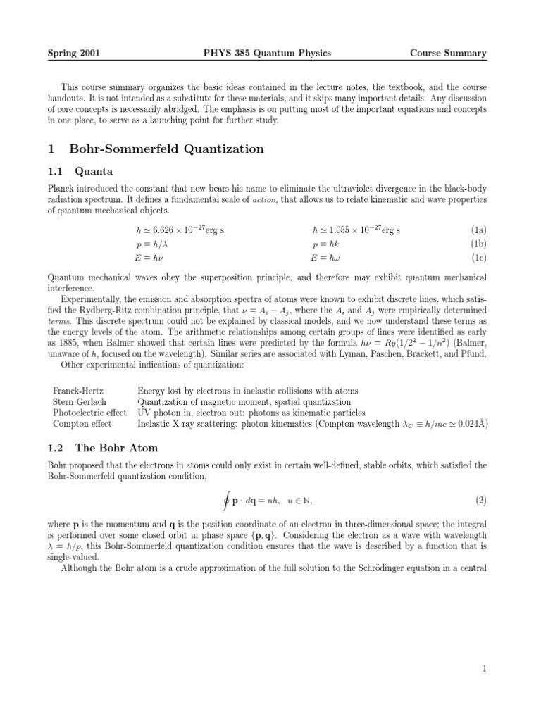 Bohr-Sommerfeld Quantization Overview | PDF | Wave Function ...