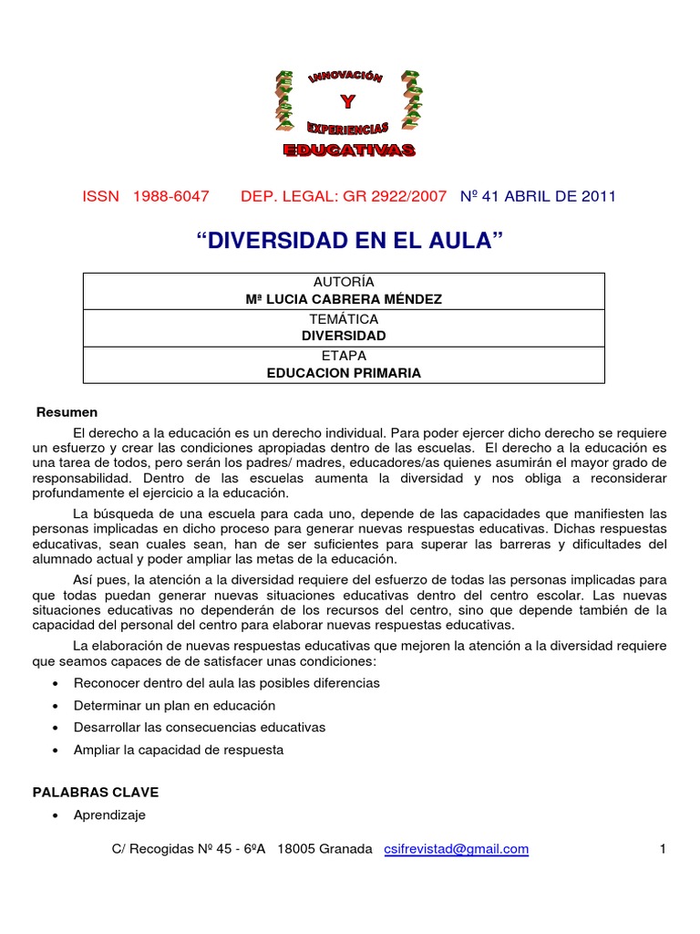Diversidad en El Aula | PDF | Salón de clases | Aprendizaje