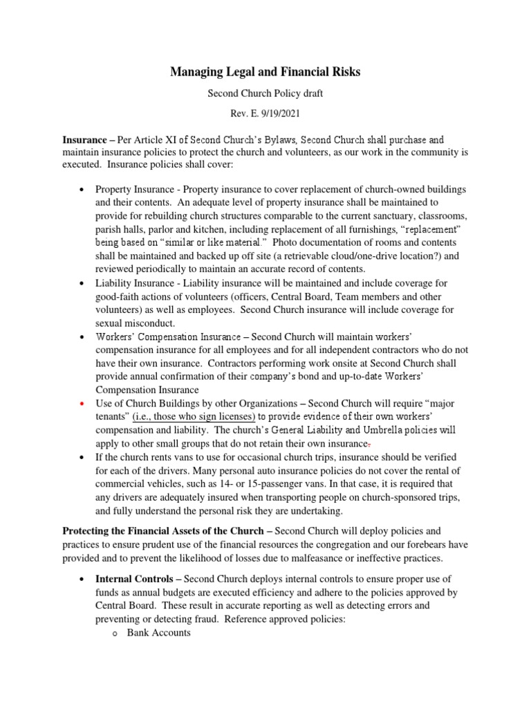 Managing Legal and Financial Risks - Rev e 9 19 21 | PDF | Insurance ...