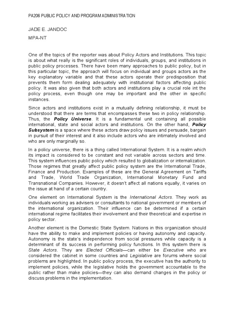 Roles of Actors in Public Policy | PDF | Policy | Economies