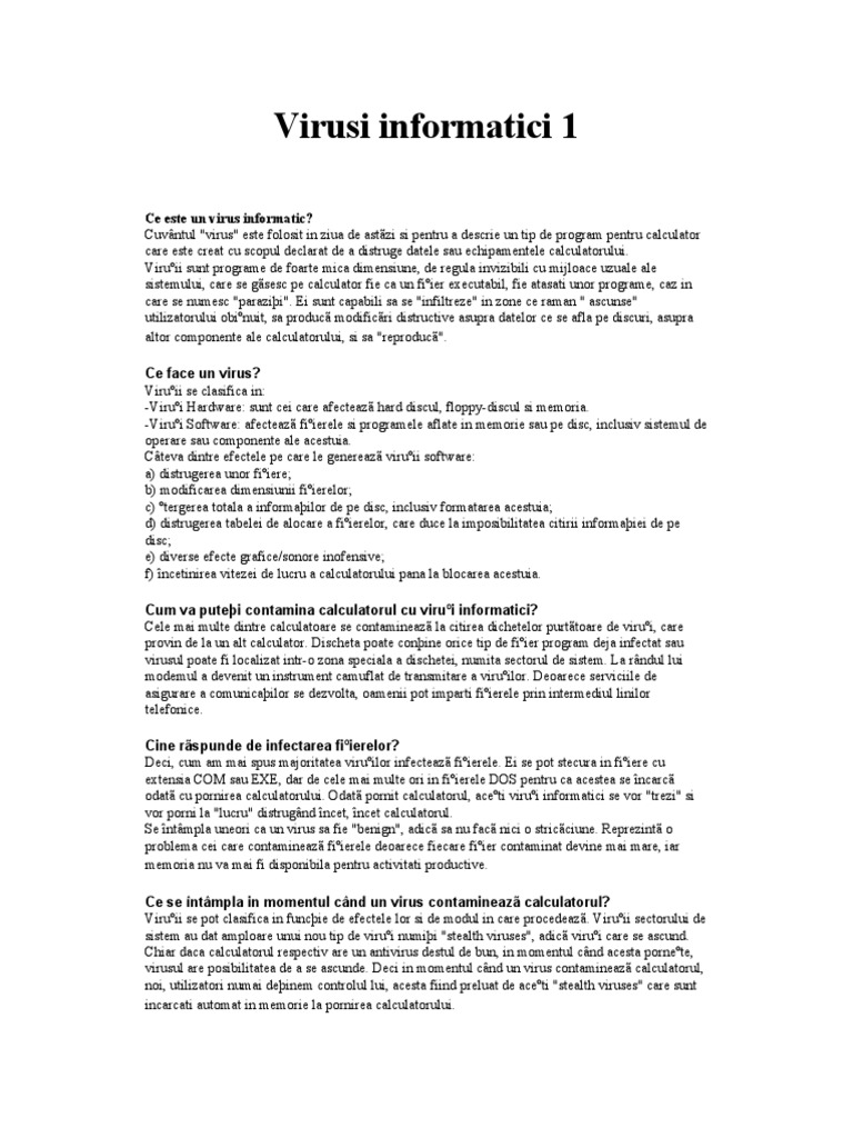 Virusi Informatici 1 | PDF