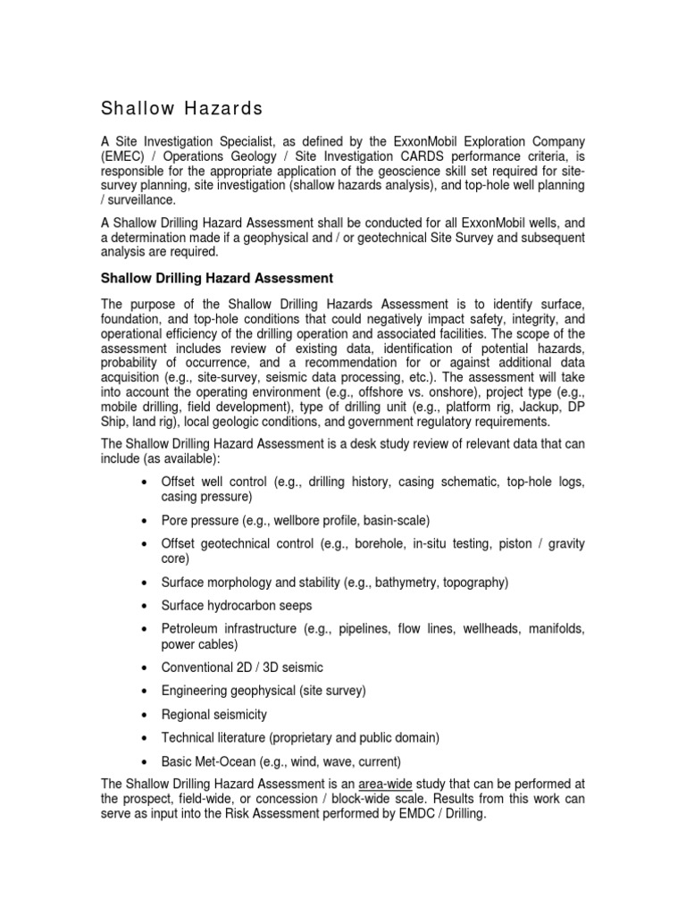 Shallow Hazards Shallow Drilling Hazard Assessment PDF