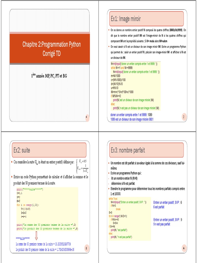 Exercices Corrigés de Programmation Python | PDF | Pi | Entier naturel
