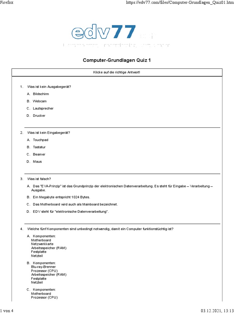 ComputerGrundlagen Quiz 1 PDF