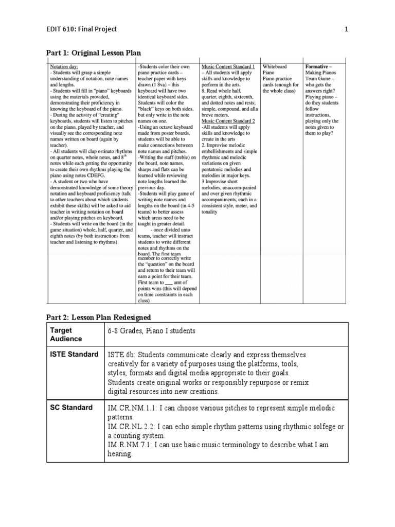 Part 1: Original Lesson Plan: Target Audience ISTE Standard | Download ...