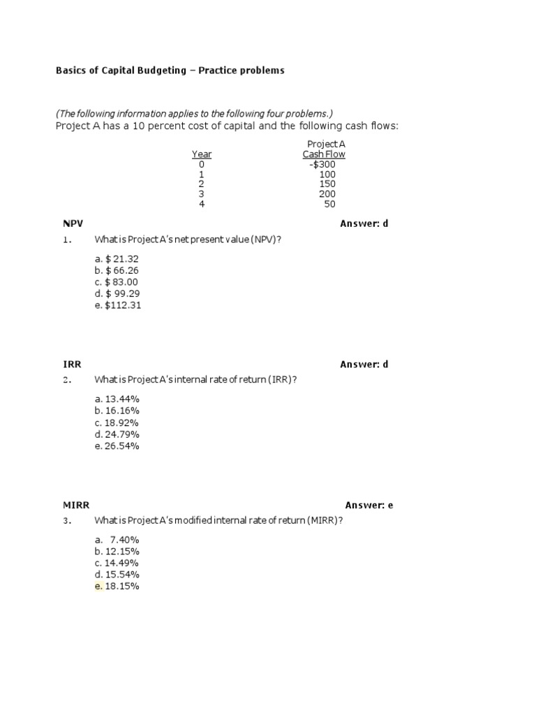 CAPITAL BUDGETING PRACTICE PROBLEMS intelligence overview