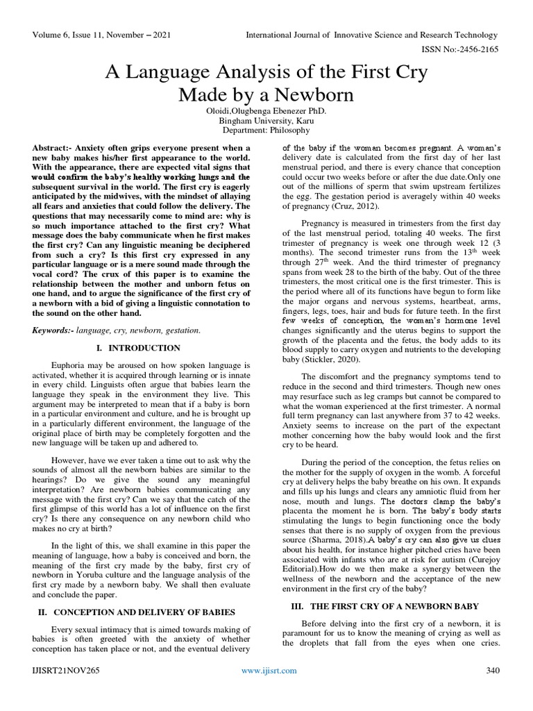 A Language Analysis of The First Cry Made by A Newborn | PDF ...
