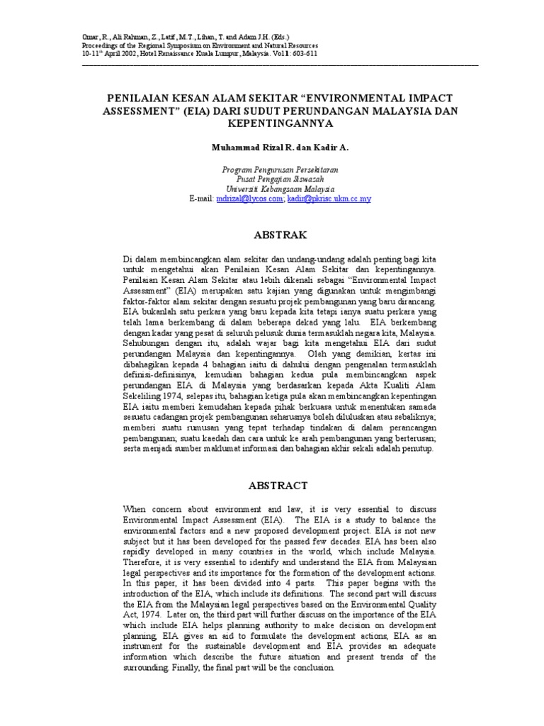 Eia Dari Sudut Perundangan Malaysia Dan Kepentingannya