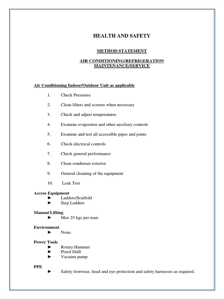 Air Conditioning Safety Method Statement | PDF | Personal Protective ...
