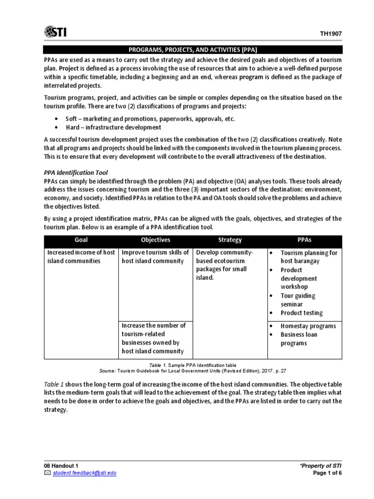 Tourism Programs and Project Planning | PDF | Tourism | Goal