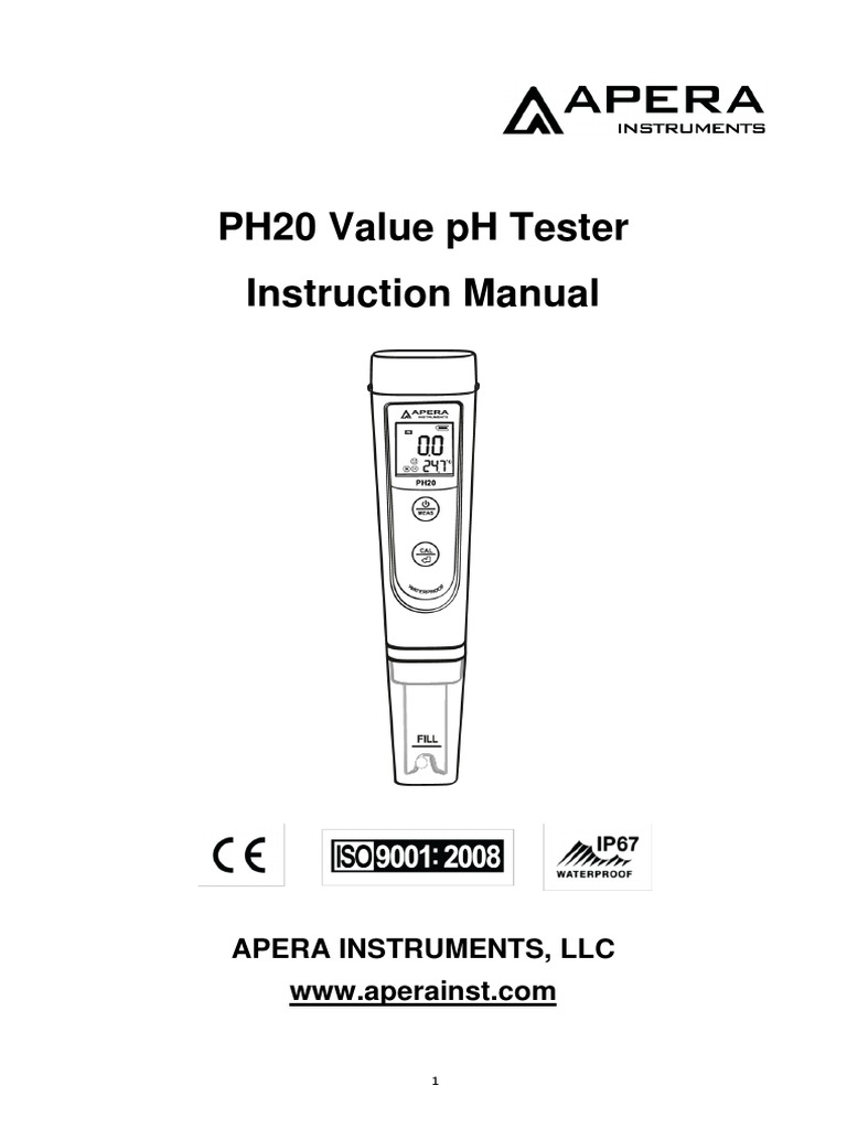 PH20 Value PH Tester Instruction Manual Apera Instruments, LLC PDF