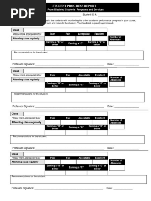 Student Performance Progress Report Form