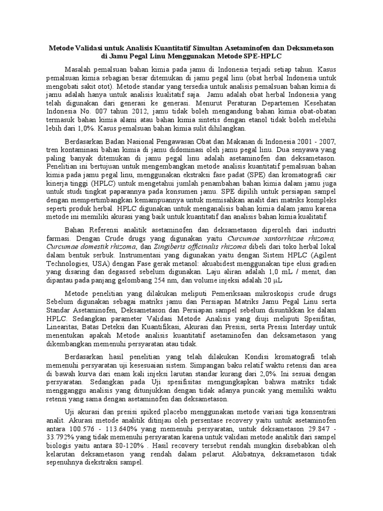 VALIDATING QUANTITATIVE ANALYSIS OF ACETAMINOPHEN AND DEXAMETHASONE IN