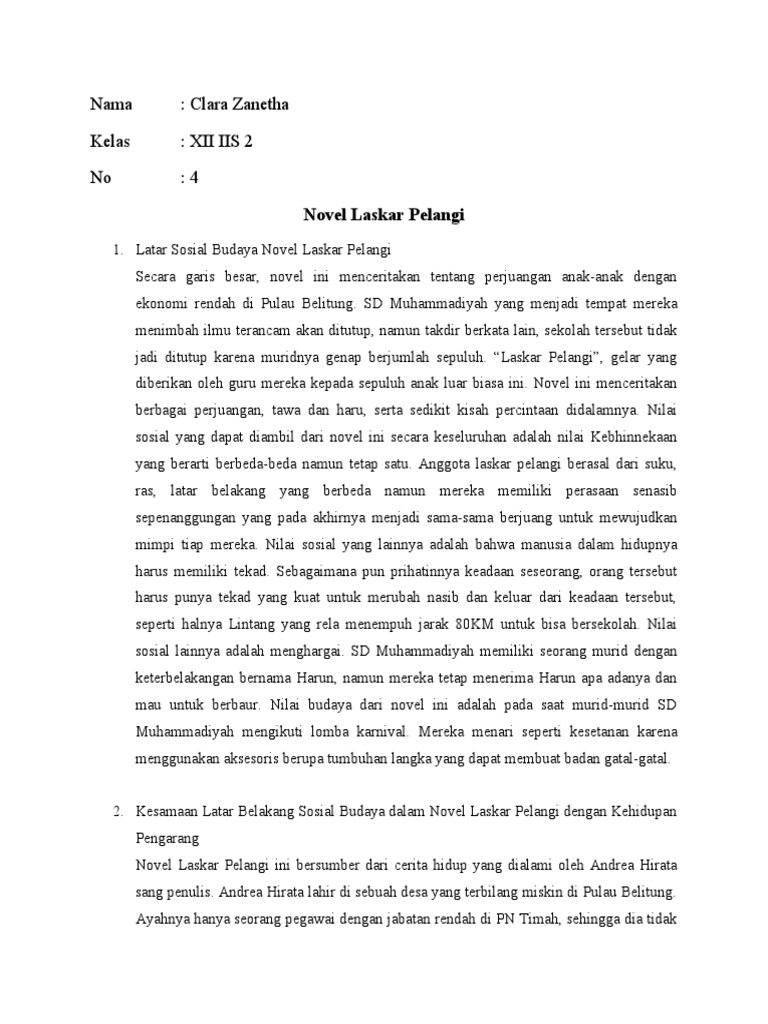 KESAMAAN LATAR BELAKANG SOSIAL BUDAYA PENULIS DAN NOVEL LASKAR PELANGI