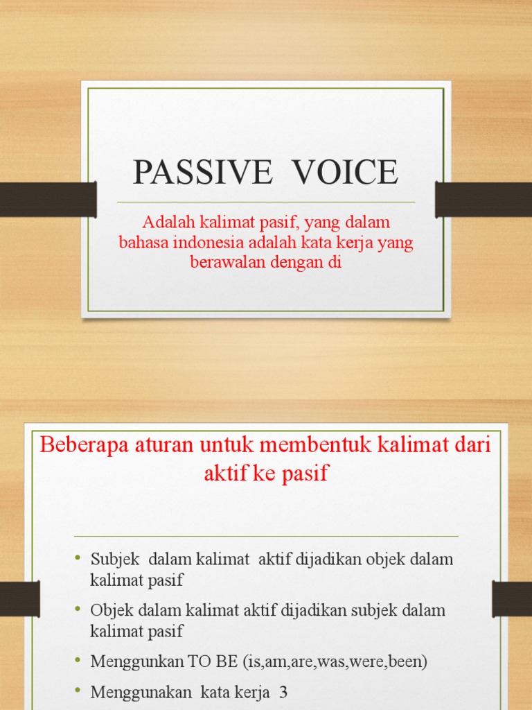 Passive Voice: Adalah Kalimat Pasif, Yang Dalam Bahasa Indonesia Adalah ...