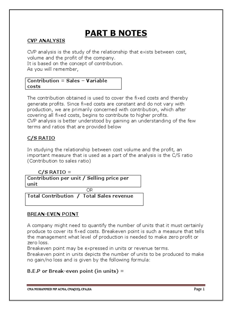 CVP Analysis and Break-Even Concepts | PDF | Business | Economies