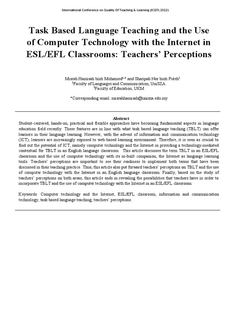 Task Based Language Teaching and The Use | PDF | English As A Second Or ...