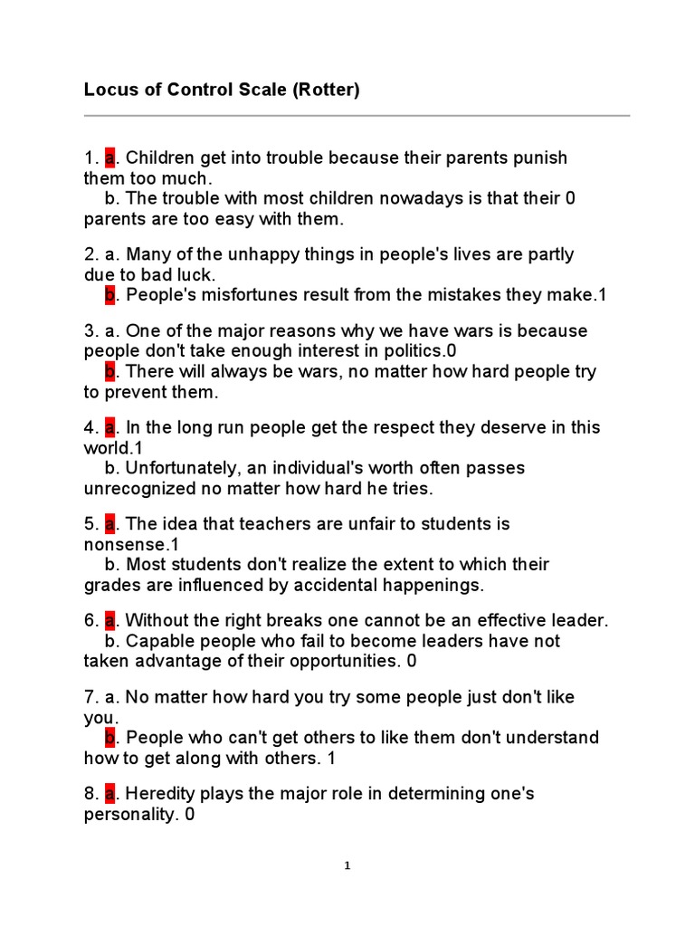Locus of Control Assessment Tool | PDF | Luck