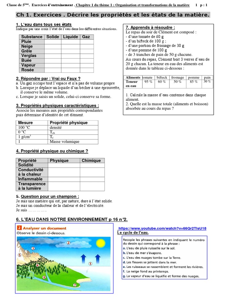 évaluation états De L eau Ce2 Pdf 02 Exo | PDF | Nuage | Eau