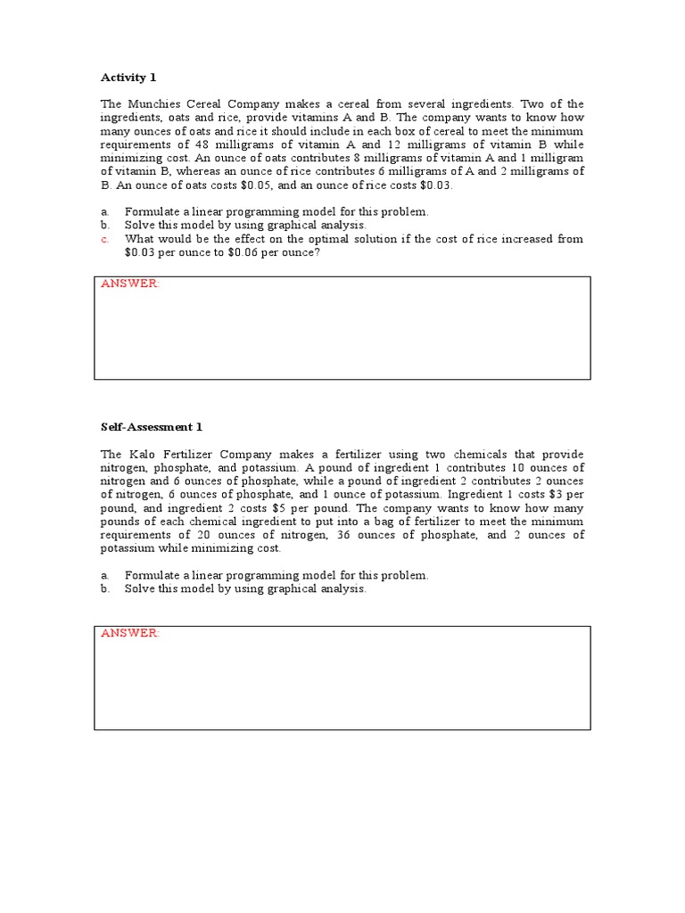 Linear Programming for Food Production | PDF