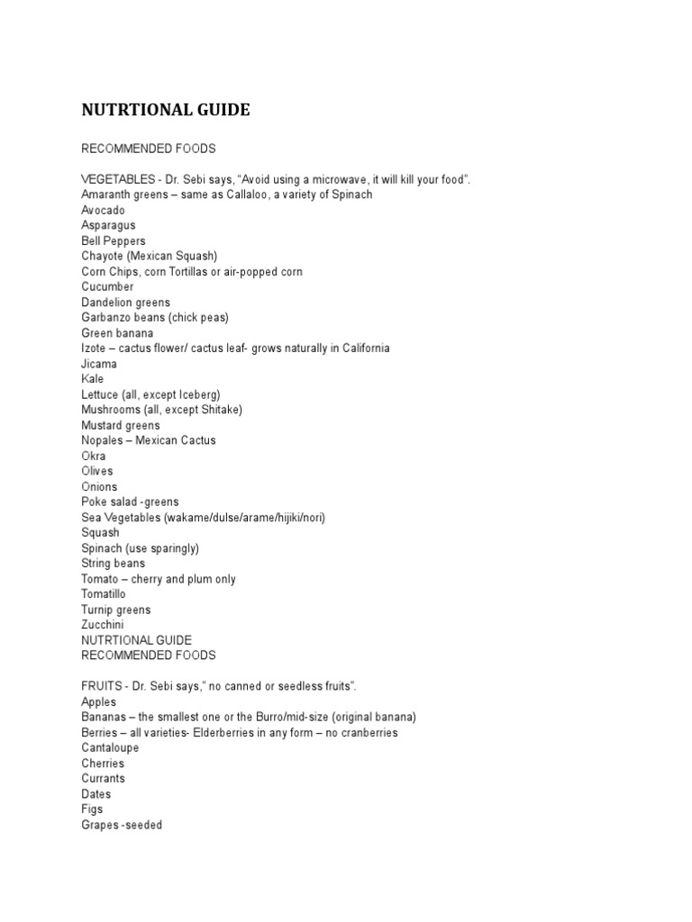 Dr. Sebi Food Guide | PDF