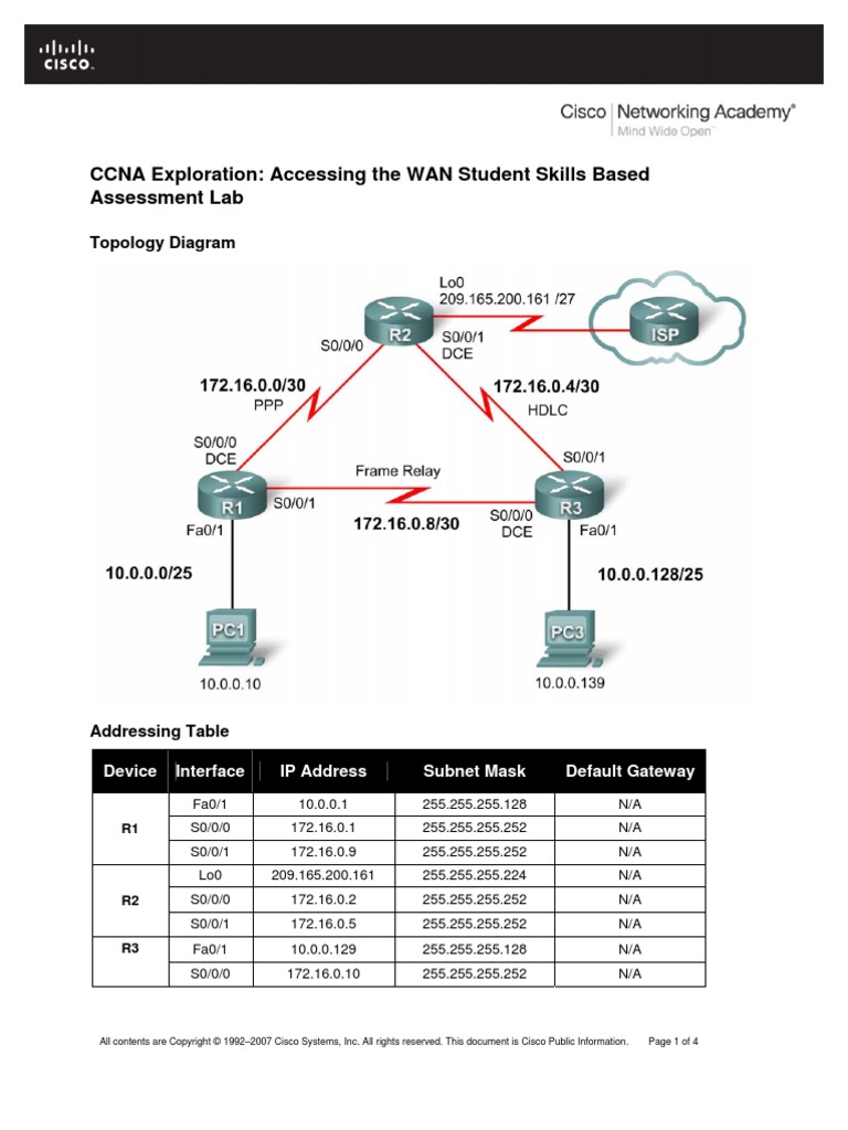 CCNA4 Skills Based Assessment | PDF | Router (Computing) | Cisco ...
