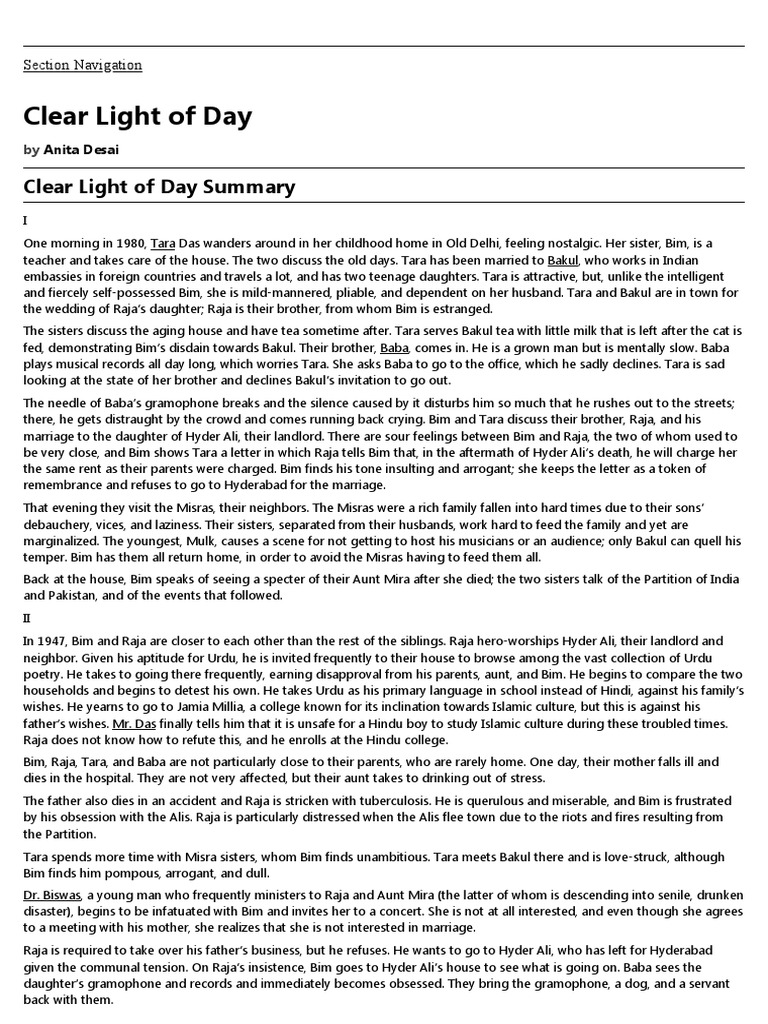 Clear Light of Day Summary GradeSaver PDF