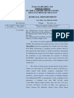 Judicial Department: Form No:HCJD/C-121 Order Sheet in The Lahore High Court, Multan Bench, Multan