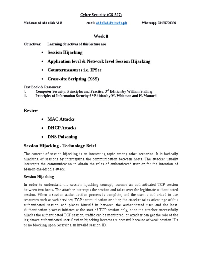 Session Hijacking Application Level & Network Level Session Hijacking