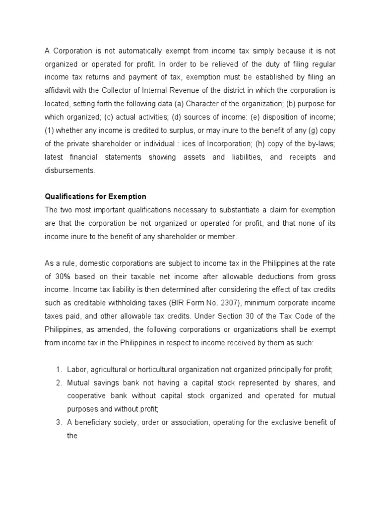 What Are The Corporations Exempt From Taxation? PDF Taxes Tax