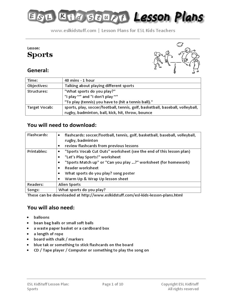 Sports Lesson Plan PDF Lesson Plan English As A Second Or Foreign