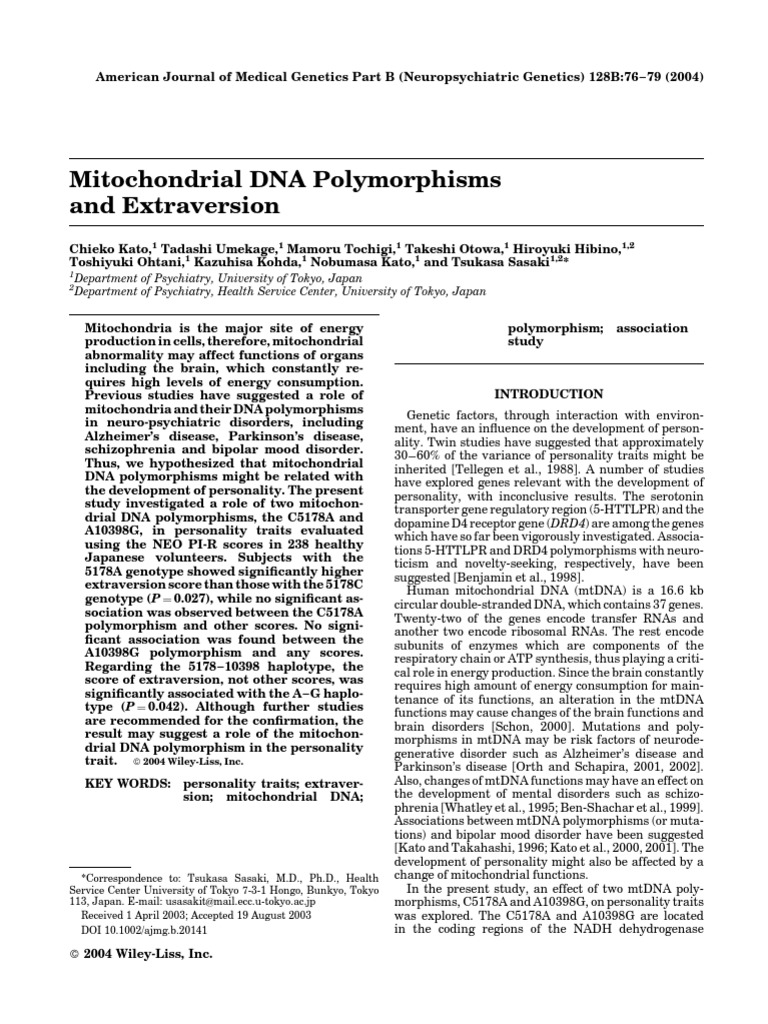 Mitochondria DNA Polymorphisms | PDF | Mitochondrion | Mitochondrial Dna