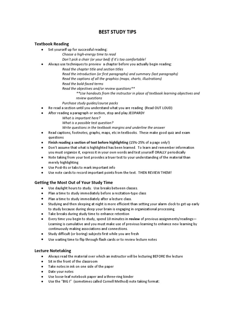 Best Study Tips | PDF | Lecture | Education Theory